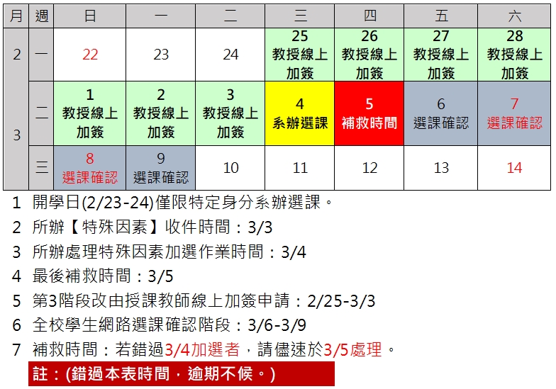 114-2 選課簡約行事曆